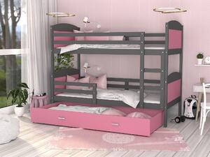 BabyBeds Dětská patrová postel s úložným prostorem MATYÁŠ šedá Velikost postele: 190x80 cm, Barva šuplíku: Bílá