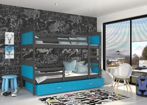 Dětská patrová postel se šuplíkem MATTEO - 160x80 cm - modro-šedá