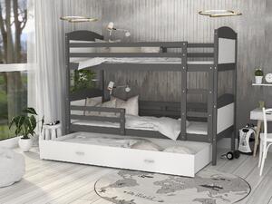 BabyBeds Dětská patrová postel s úložným prostorem MATYÁŠ šedá Velikost postele: 190x80 cm, Barva šuplíku: Růžová