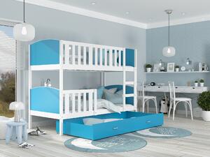 BabyBeds Dětská patrová postel s úložným prostorem TAMI bílá Velikost postele: 190x80 cm, Barva šuplíku: Zelená