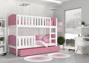 BabyBeds Dětská patrová postel s úložným prostorem TAMI bílá Velikost postele: 190x80 cm, Barva šuplíku: Zelená