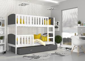 BabyBeds Dětská patrová postel s úložným prostorem TAMI bílá Velikost postele: 190x80 cm, Barva šuplíku: Růžová