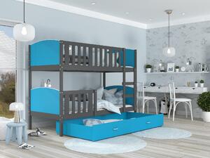 BabyBeds Dětská patrová postel s úložným prostorem TAMI šedá Velikost postele: 190x80 cm, Barva šuplíku: Zelená