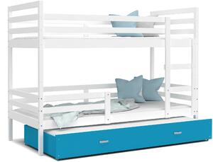 BabyBeds Dětská patrová postel s přistýlkou HONZA bílá Velikost postele: 190x80 cm, Barva šuplíku: Modrá