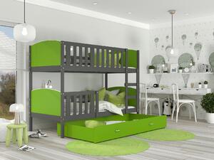 BabyBeds Dětská patrová postel s úložným prostorem TAMI šedá Velikost postele: 190x80 cm, Barva šuplíku: Bílá