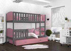 BabyBeds Dětská patrová postel s úložným prostorem TAMI šedá Velikost postele: 190x80 cm, Barva šuplíku: Modrá