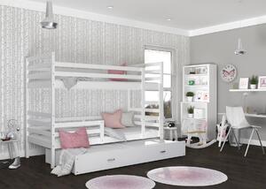 BabyBeds Dětská patrová postel s přistýlkou HONZA bílá Velikost postele: 190x80 cm, Barva šuplíku: Růžová