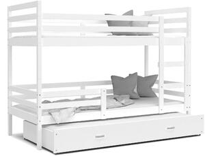 BabyBeds Dětská patrová postel s přistýlkou HONZA bílá Velikost postele: 190x80 cm, Barva šuplíku: Bílá