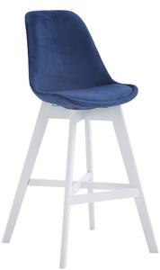 Barová židle Cannes ~ samet, dřevěné nohy bílé - Modrá