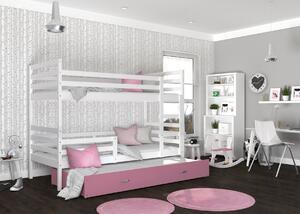 BabyBeds Dětská patrová postel s přistýlkou HONZA bílá Velikost postele: 190x80 cm, Barva šuplíku: Zelená