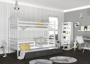 BabyBeds Dětská patrová postel s přistýlkou HONZA bílá Velikost postele: 190x80 cm, Barva šuplíku: Modrá