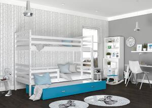 BabyBeds Dětská patrová postel s přistýlkou HONZA bílá Velikost postele: 190x80 cm, Barva šuplíku: Zelená