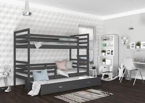 BabyBeds Dětská patrová postel s přistýlkou HONZA šedá Velikost postele: 190x80 cm, Barva šuplíku: Grafit