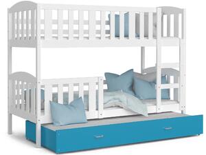 BabyBeds Dětská patrová postel s přistýlkou KUBA bílá Velikost postele: 190x80 cm, Barva šuplíku: Modrá
