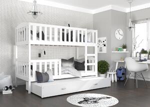BabyBeds Dětská patrová postel s přistýlkou KUBA bílá Velikost postele: 190x80 cm, Barva šuplíku: Zelená
