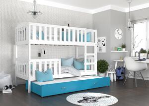 BabyBeds Dětská patrová postel s přistýlkou KUBA bílá Velikost postele: 190x80 cm, Barva šuplíku: Bílá