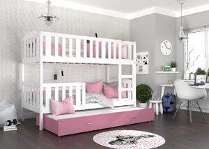 BabyBeds Dětská patrová postel s přistýlkou KUBA bílá Velikost postele: 190x80 cm, Barva šuplíku: Zelená