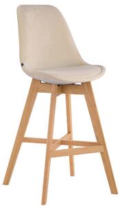 Barová židle Cannes ~ samet, dřevěné nohy natura - Krémová