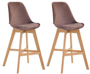 Barová židle Cannes ~ samet, dřevěné nohy natura (SET 2 ks) - Hnědá