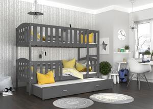 BabyBeds Dětská patrová postel s přistýlkou KUBA šedá Velikost postele: 190x80 cm, Barva šuplíku: Bílá