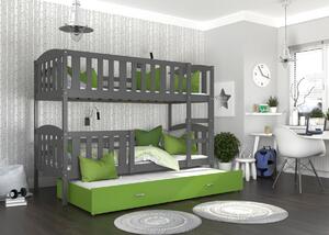 BabyBeds Dětská patrová postel s přistýlkou KUBA šedá Velikost postele: 190x80 cm, Barva šuplíku: Růžová