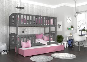 BabyBeds Dětská patrová postel s přistýlkou KUBA šedá Velikost postele: 190x80 cm, Barva šuplíku: Modrá