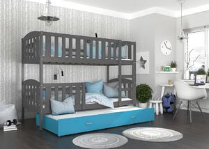 BabyBeds Dětská patrová postel s přistýlkou KUBA šedá Velikost postele: 190x80 cm, Barva šuplíku: Zelená