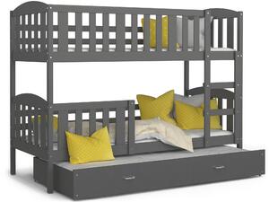 BabyBeds Dětská patrová postel s přistýlkou KUBA šedá Velikost postele: 200x90 cm, Barva šuplíku: Grafit