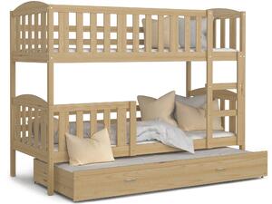 BabyBeds Dětská patrová postel s přistýlkou KUBA borovice Velikost postele: 190x80 cm