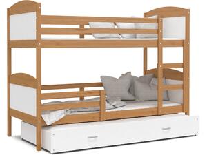 BabyBeds Dětská patrová postel s přistýlkou MATYÁŠ olše Velikost postele: 190x80 cm, Barva šuplíku: Bílá