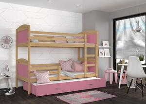 BabyBeds Dětská patrová postel s přistýlkou MATYÁŠ borovice Velikost postele: 190x80 cm, Barva šuplíku: Grafit