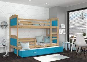 BabyBeds Dětská patrová postel s přistýlkou MATYÁŠ borovice Velikost postele: 190x80 cm, Barva šuplíku: Bílá