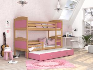 BabyBeds Dětská patrová postel s přistýlkou MATYÁŠ olše Velikost postele: 190x80 cm, Barva šuplíku: Grafit