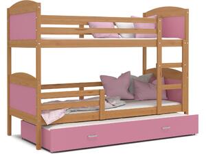BabyBeds Dětská patrová postel s přistýlkou MATYÁŠ olše Velikost postele: 190x80 cm, Barva šuplíku: Grafit