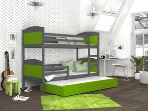 BabyBeds Dětská patrová postel s přistýlkou MATYÁŠ šedá Velikost postele: 200x90 cm, Barva šuplíku: Grafit