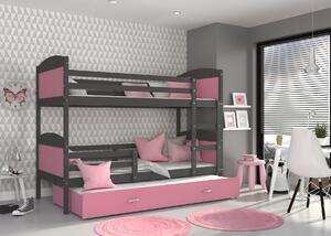 BabyBeds Dětská patrová postel s přistýlkou MATYÁŠ šedá Velikost postele: 190x80 cm, Barva šuplíku: Grafit
