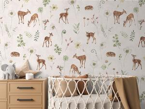 Tapeta srnky - Dancing Deer White Materiál: Digitální eko vlies - klasická tapeta nesamolepicí