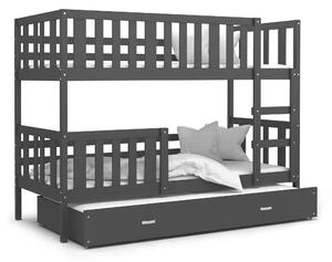 BabyBeds Dětská patrová postel s přistýlkou NEMO šedá Velikost postele: 190x80 cm
