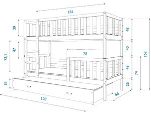 BabyBeds Dětská patrová postel s přistýlkou NEMO borovice Velikost postele: 190x80 cm