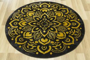 Makro Abra Kulatý moderní koberec Festival Gold 5866A Ornament černý žlutý Rozměr: průměr 120 cm
