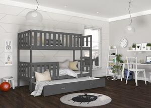 BabyBeds Dětská patrová postel s přistýlkou NEMO šedá Velikost postele: 190x80 cm