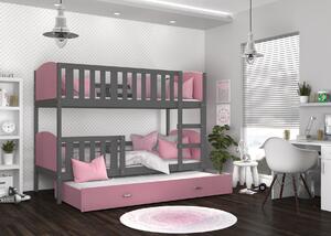 BabyBeds Dětská patrová postel s přistýlkou TAMI šedá Velikost postele: 190x80 cm, Barva šuplíku: Grafit