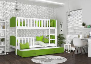BabyBeds Dětská patrová postel s přistýlkou TAMI bílá Velikost postele: 190x80 cm, Barva šuplíku: Bílá