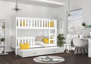 BabyBeds Dětská patrová postel s přistýlkou TAMI bílá Velikost postele: 190x80 cm, Barva šuplíku: Grafit