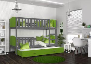 BabyBeds Dětská patrová postel s přistýlkou TAMI šedá Velikost postele: 190x80 cm, Barva šuplíku: Grafit