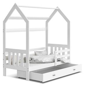 BabyBeds Dětská postel domeček se zábranou a úložným prostorem bílá Velikost postele: 160x80 cm, Barva šuplíku: Bílá
