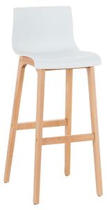 Barová židle Hoover ~ plast, dřevené nohy natur - Bílá