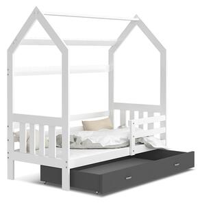 BabyBeds Dětská postel domeček se zábranou a úložným prostorem bílá Velikost postele: 160x80 cm, Barva šuplíku: Grafit