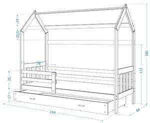 BabyBeds Dětská postel domeček se zábranou a úložným prostorem bílá Velikost postele: 160x80 cm, Barva šuplíku: Bílá