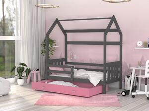 BabyBeds Dětská postel domeček se zábranou a úložným prostorem šedá Velikost postele: 160x80 cm, Barva šuplíku: Modrá